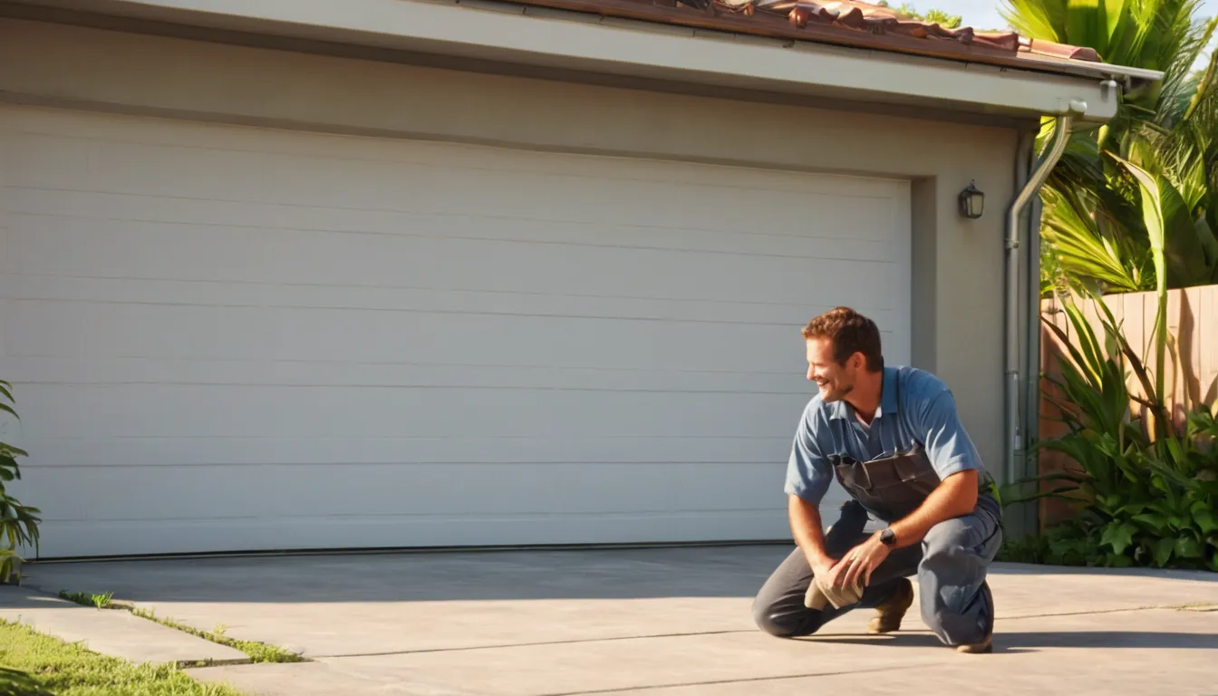 A friendly provider checking a garage door at a home in Tarpon Springs